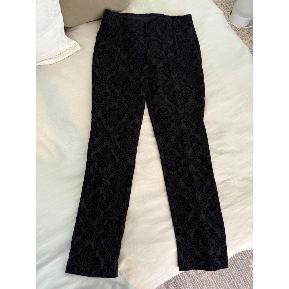 NWT Chico's Juliet So‎ Slimming Black Velvet Damask Straight Leg Pants Size 6R